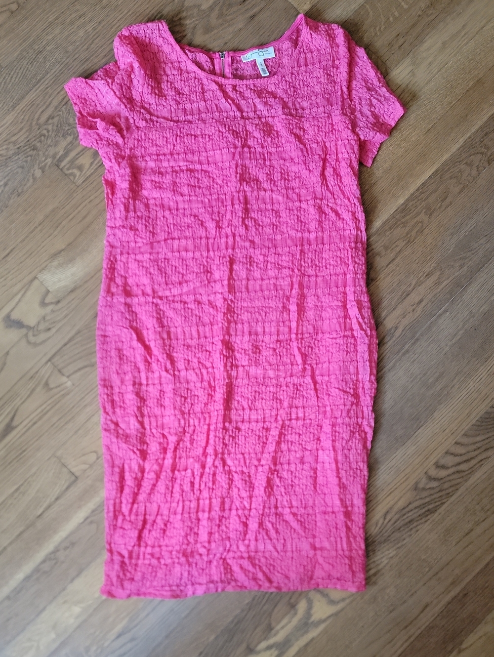 Jessica Simpson Hot Pink Textured Short-Sleeve Sheath Dress